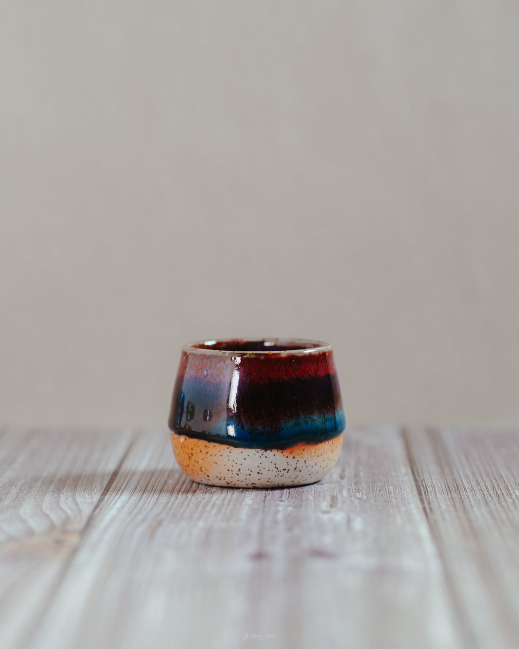 Komorebi 4 oz stoneware espresso cup, Siam Ruby glaze