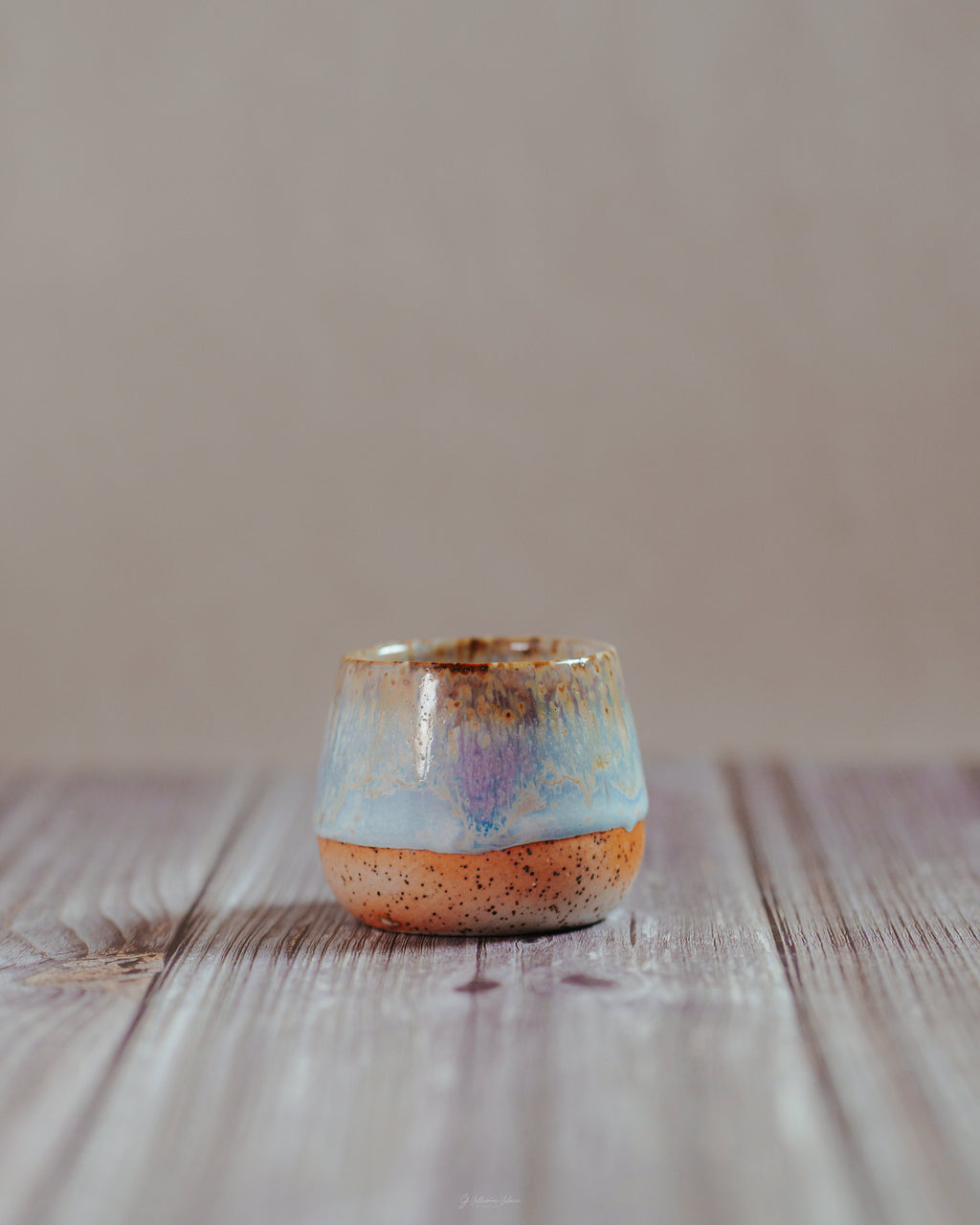 Komorebi 4 oz stoneware espresso cup, Aura Quartz glaze