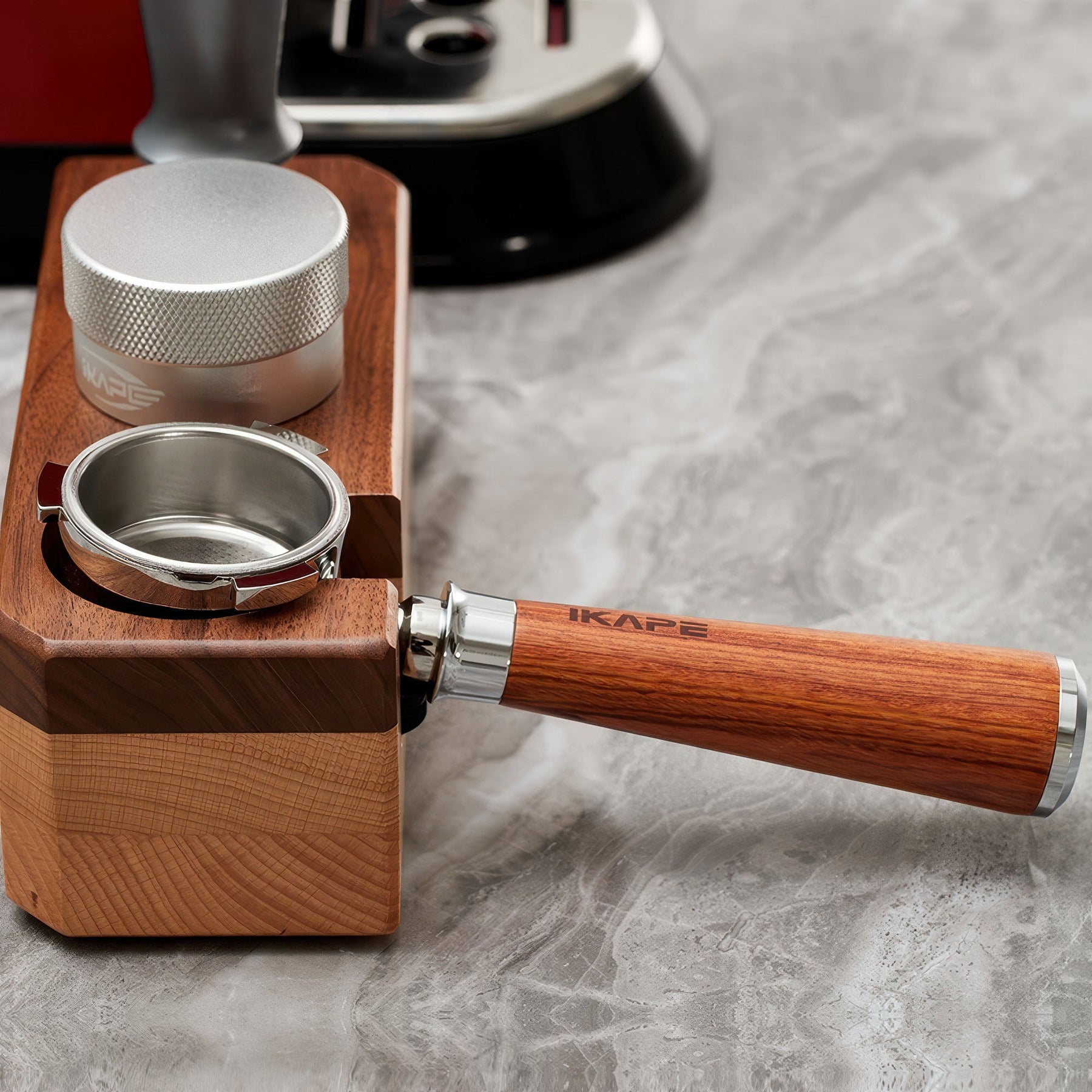 Bottomless Portafilter, Solid Wood Handle