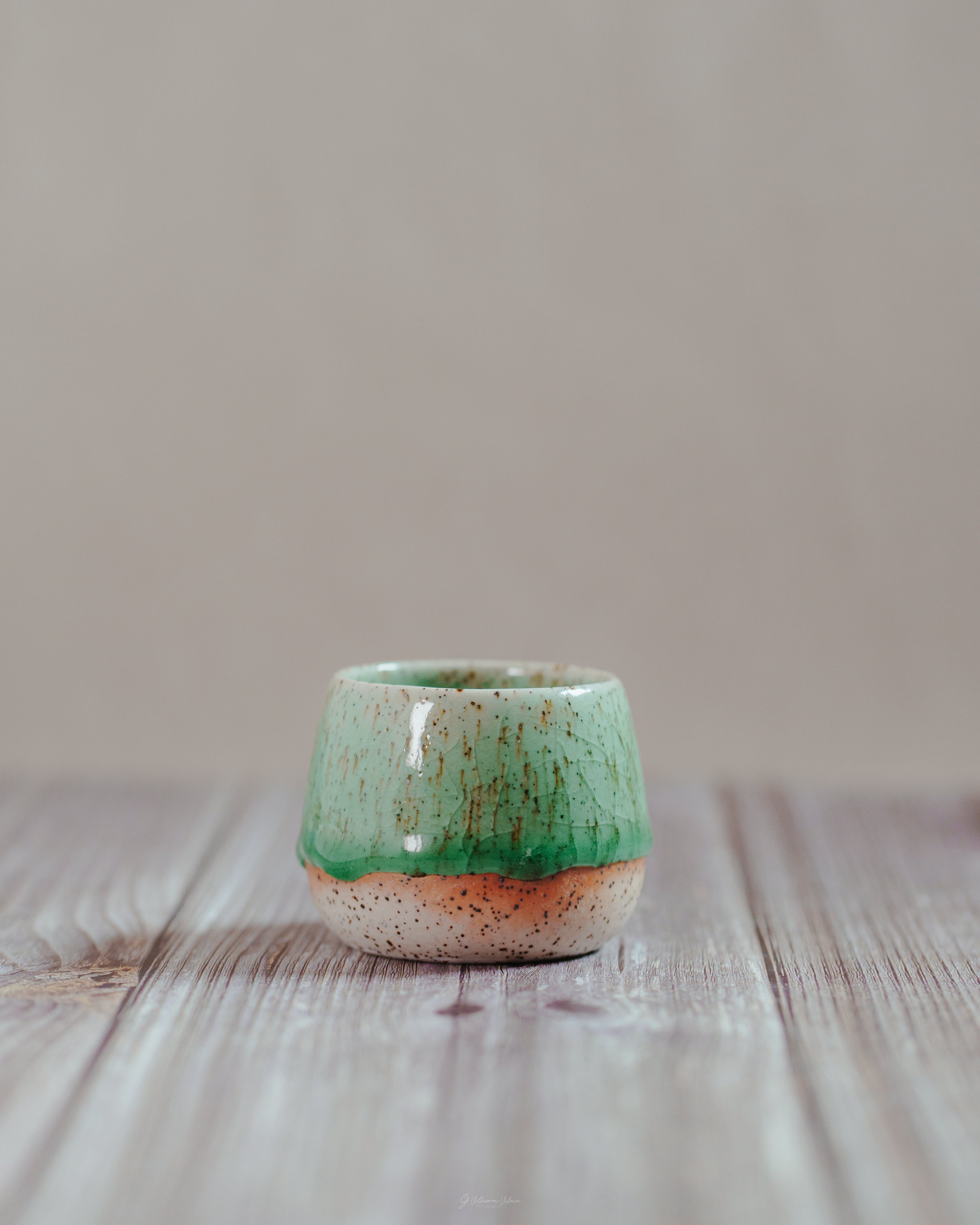 Komorebi 4 oz stoneware espresso cup, Emerald Stream glaze