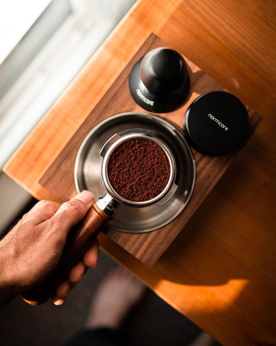 58.5Mm Coffee Tamper V4 - Spring-Loaded Tamper with 15Lb / 25Lb / 30Lbs Replacement Springs - Anodized Aluminum Handle and Stand - Stainless Steel Flat Base,Black