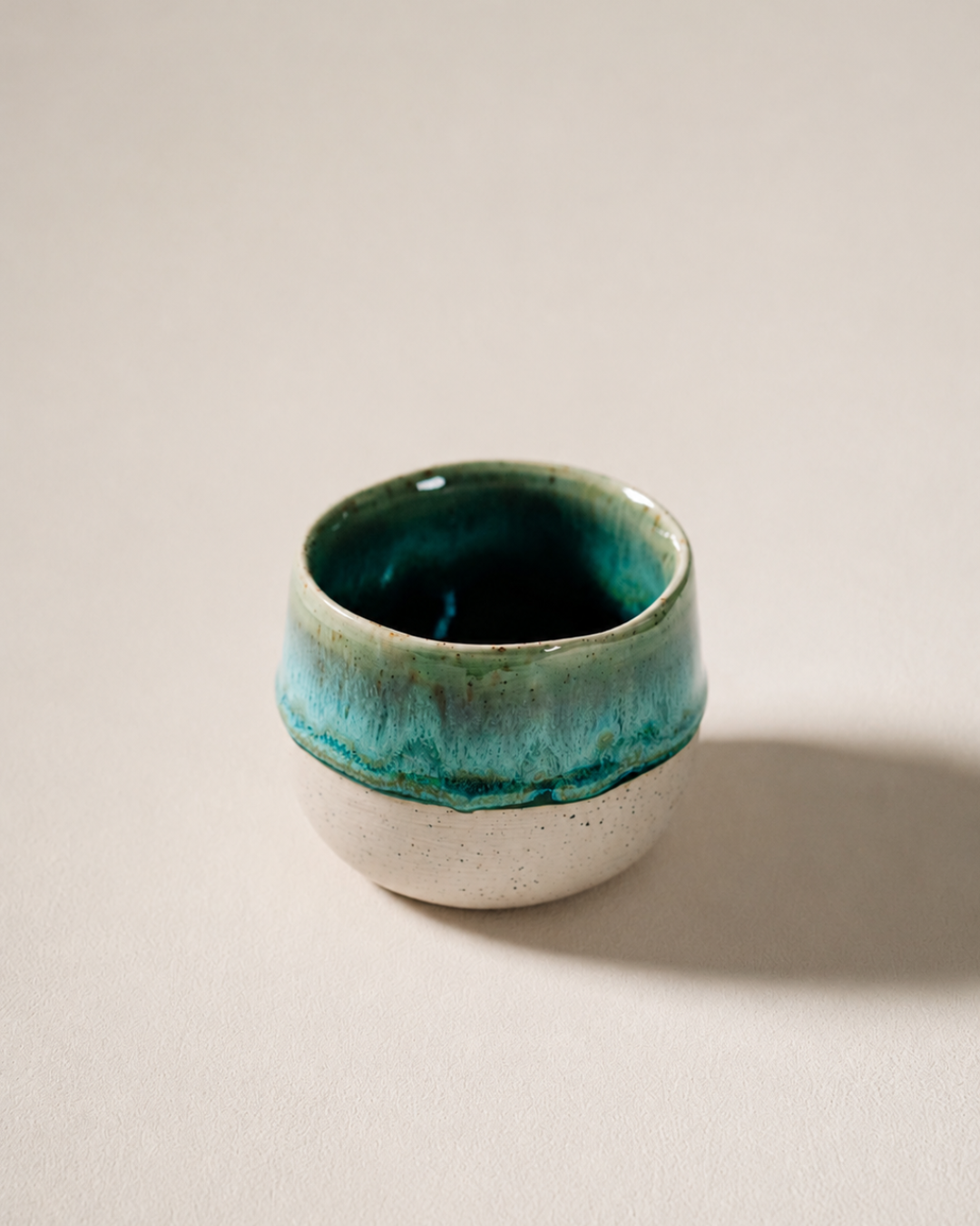 Komorebi 8 oz stoneware cappuccino cup, Emerald Stream glaze