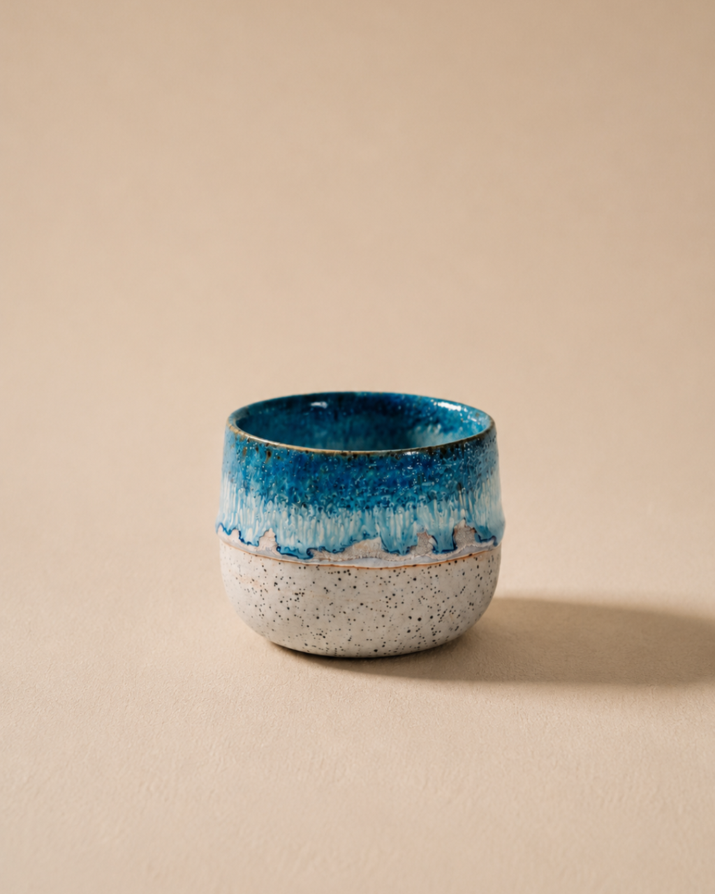 Komorebi 8 oz stoneware cappuccino cup, Cobalt Blue Drip glaze