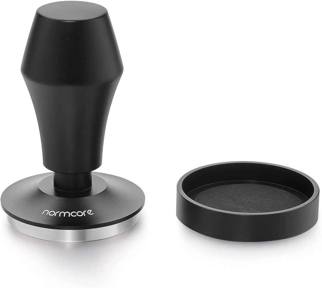 58.5Mm Coffee Tamper V4 - Spring-Loaded Tamper with 15Lb / 25Lb / 30Lbs Replacement Springs - Anodized Aluminum Handle and Stand - Stainless Steel Flat Base,Black