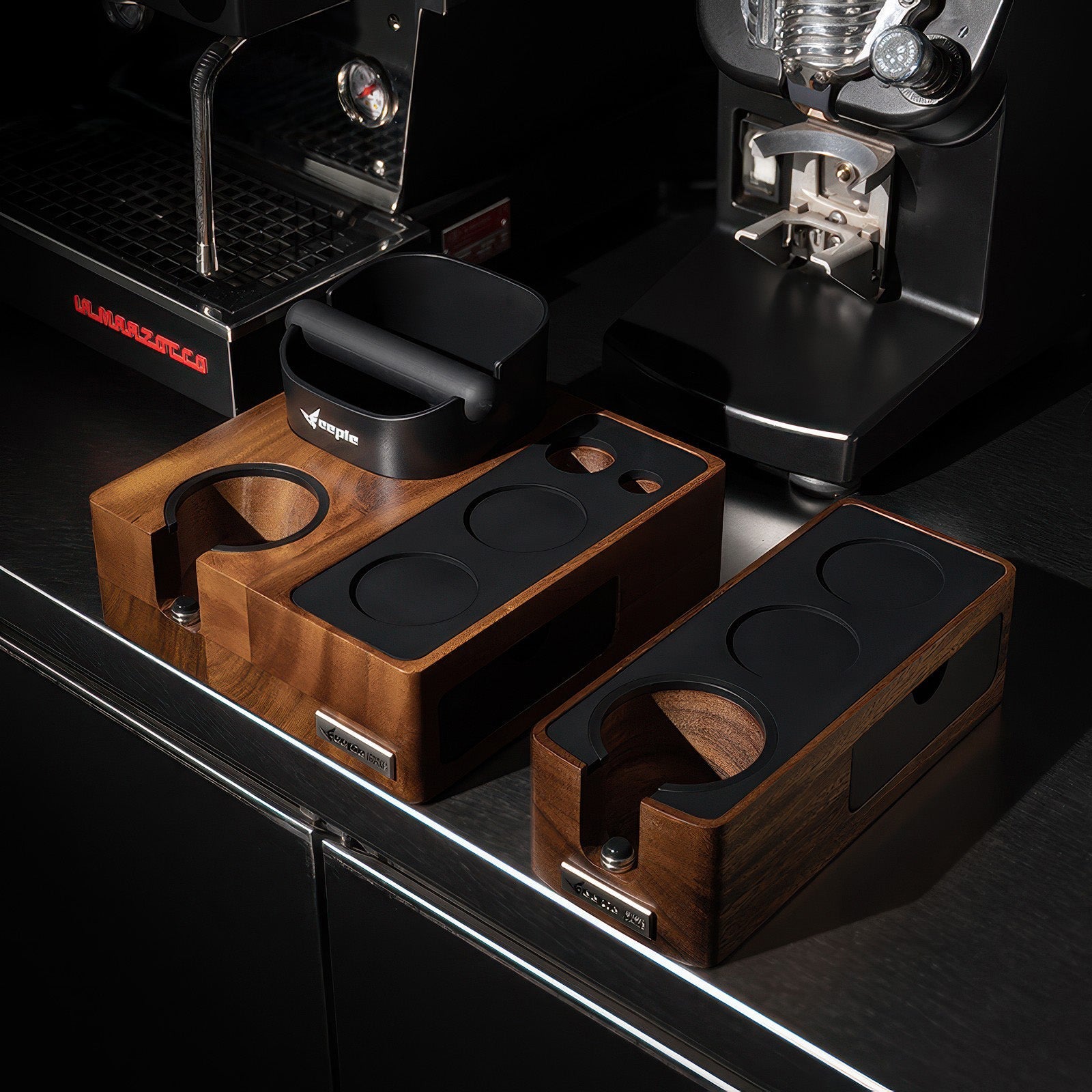Walnut Tamping Station with Knock Box