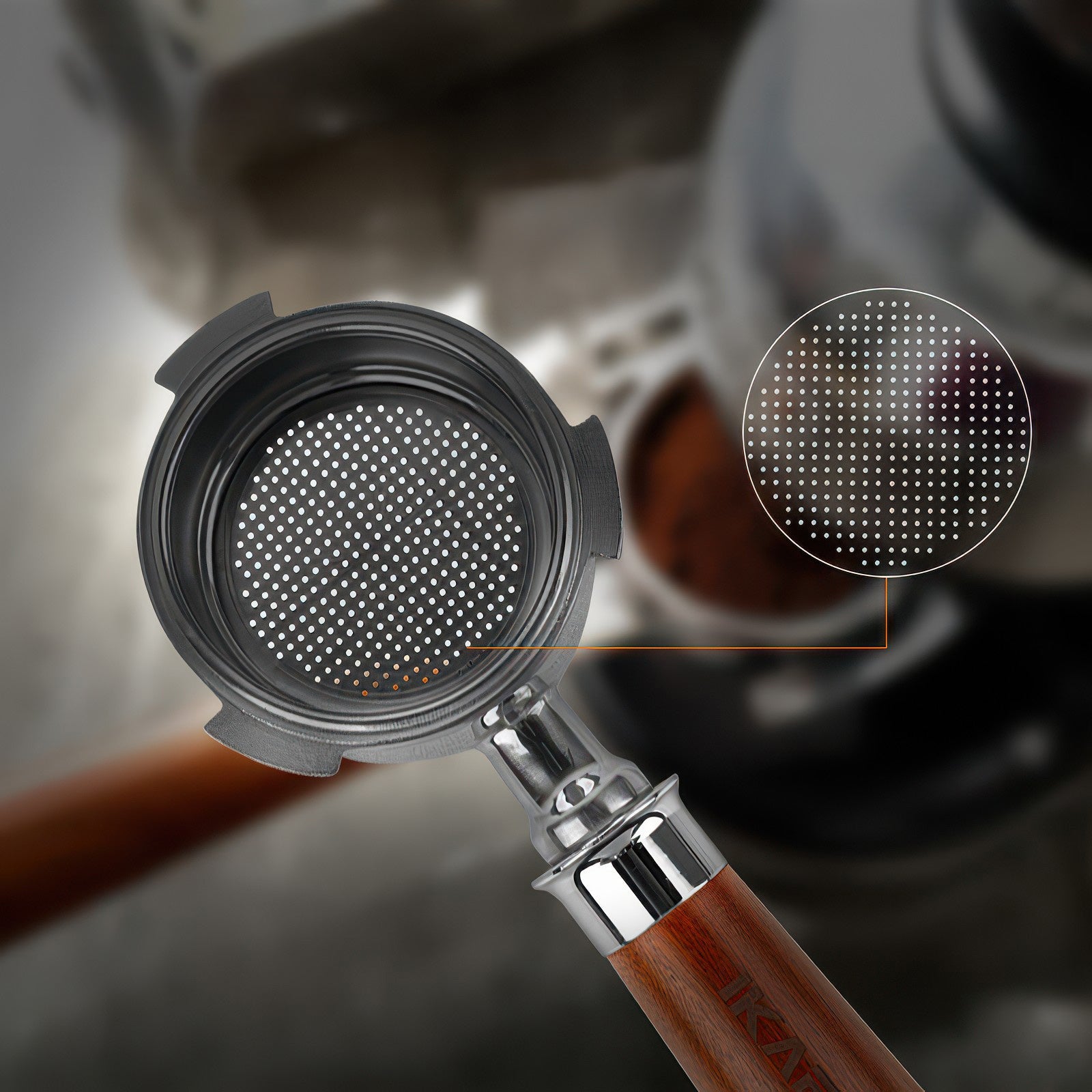 Bottomless Portafilter, Solid Wood Handle