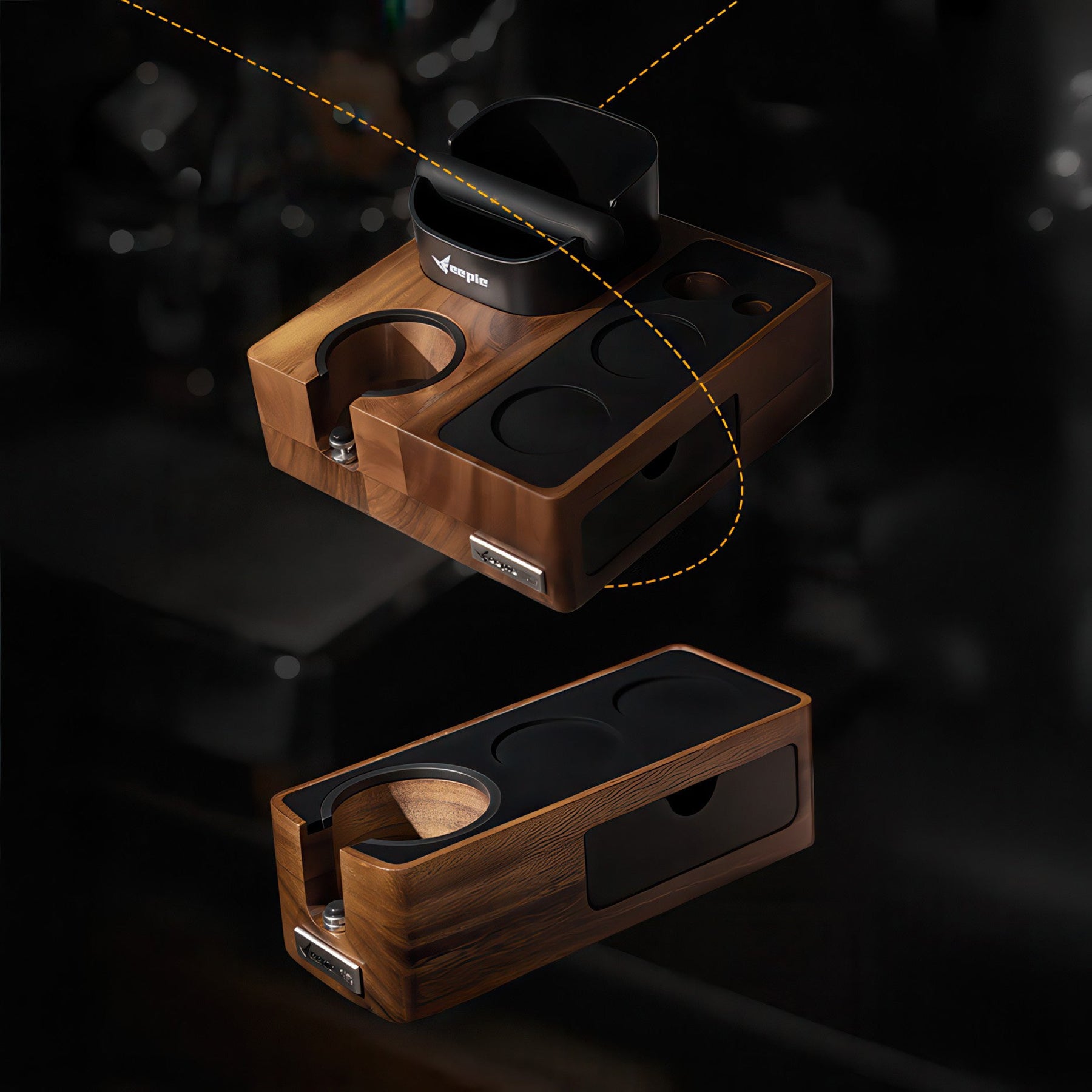 Walnut Tamping Station with Knock Box