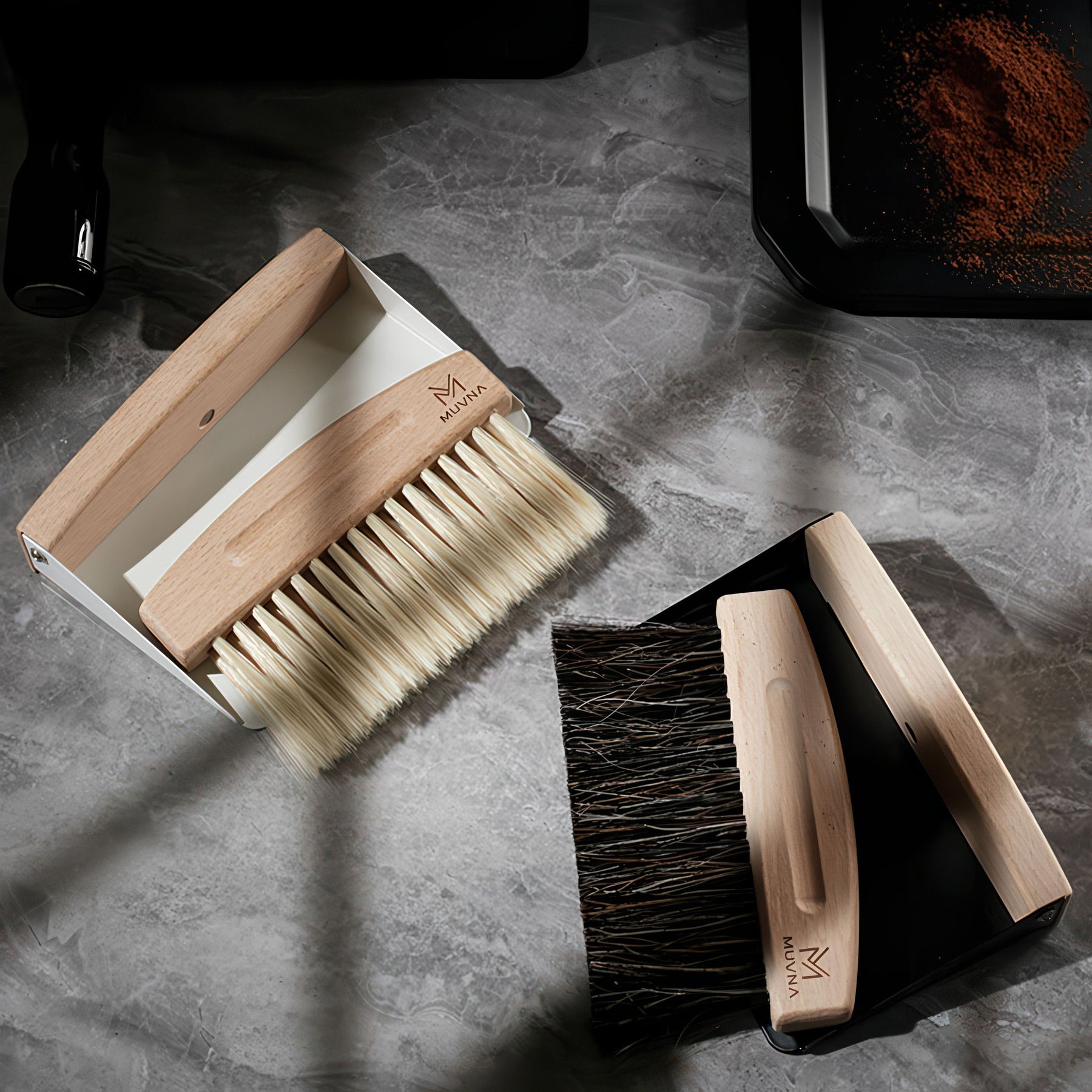 Beech Cleaning Brush and Magnetic Dustpan Set
