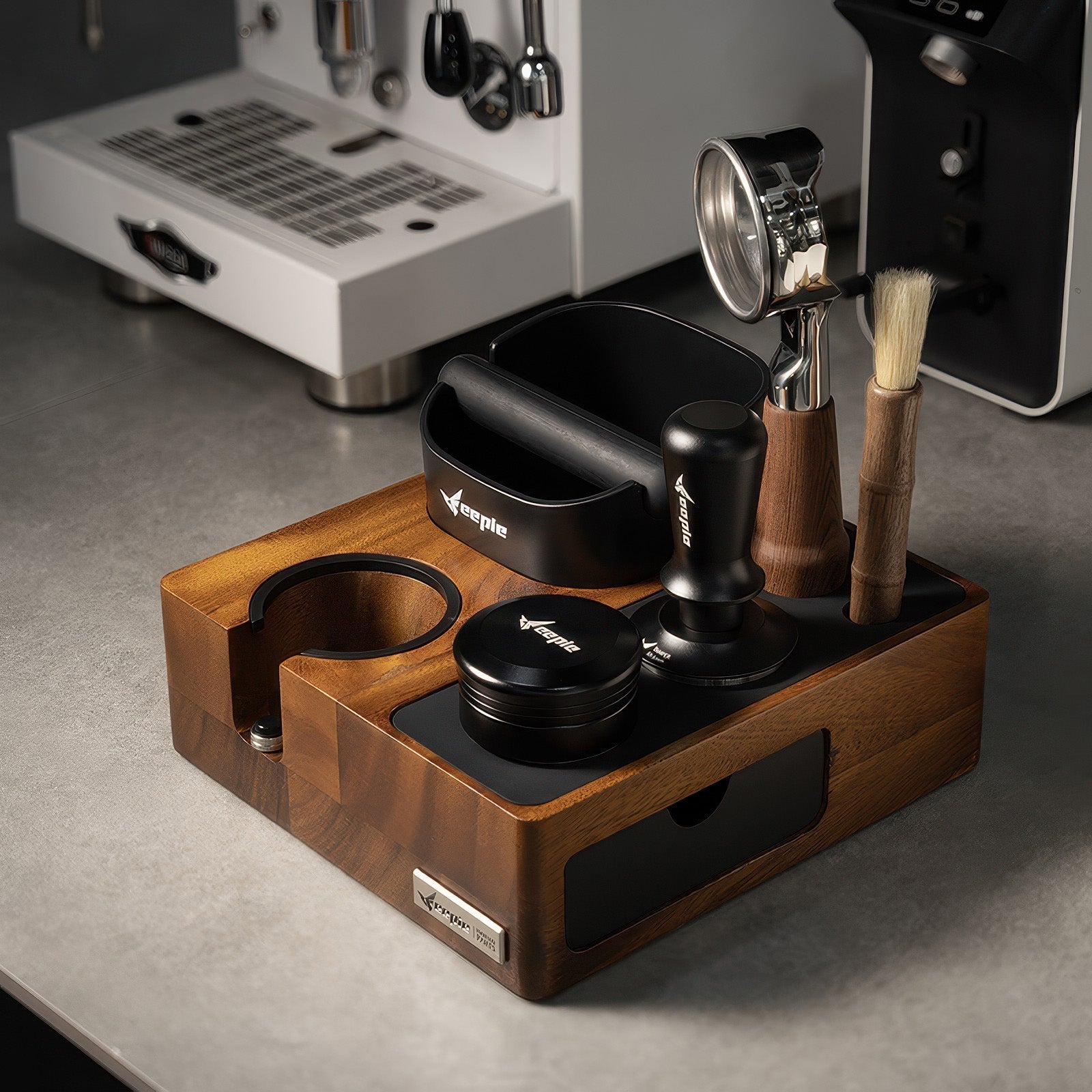 Walnut Tamping Station with Knock Box