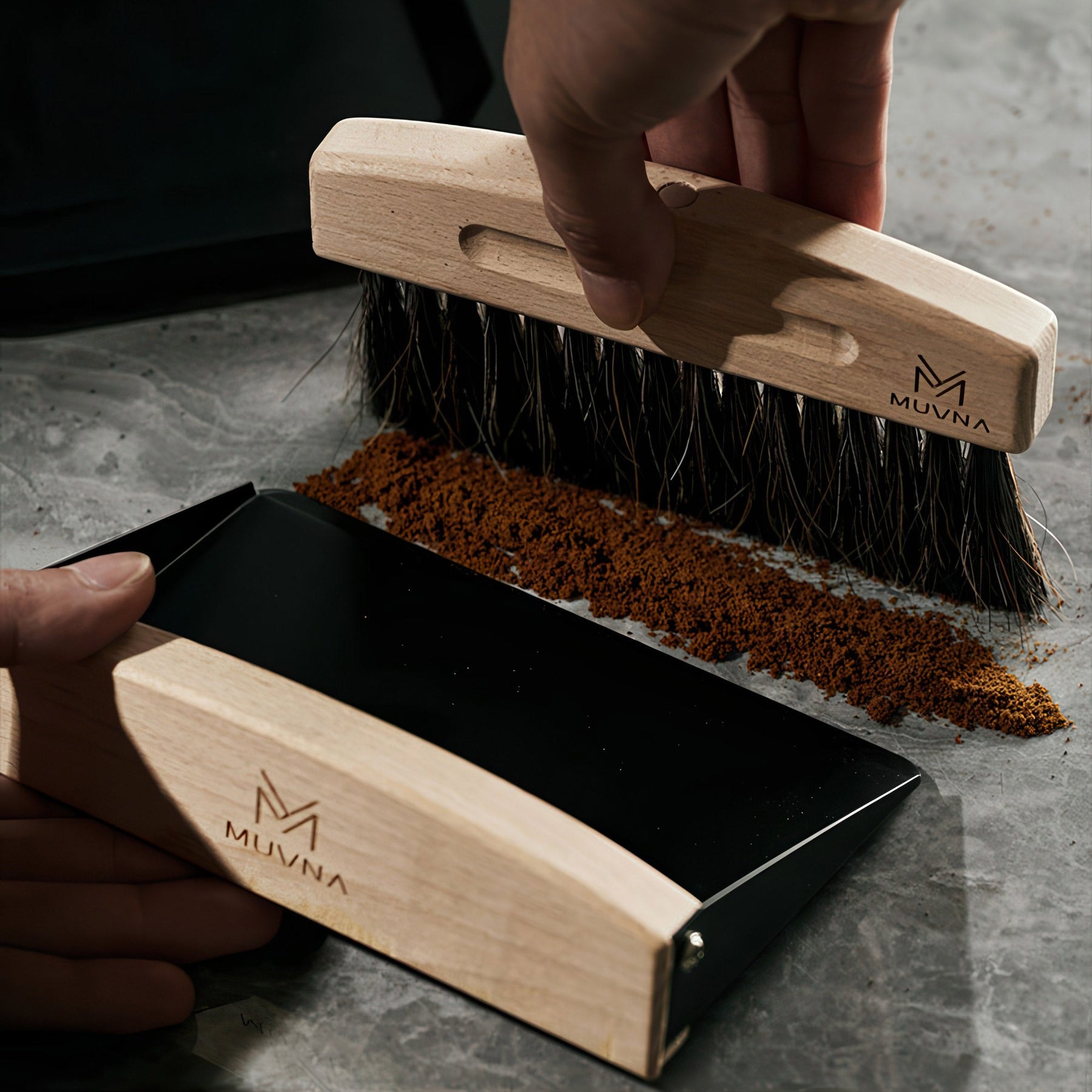 Beech Cleaning Brush and Magnetic Dustpan Set