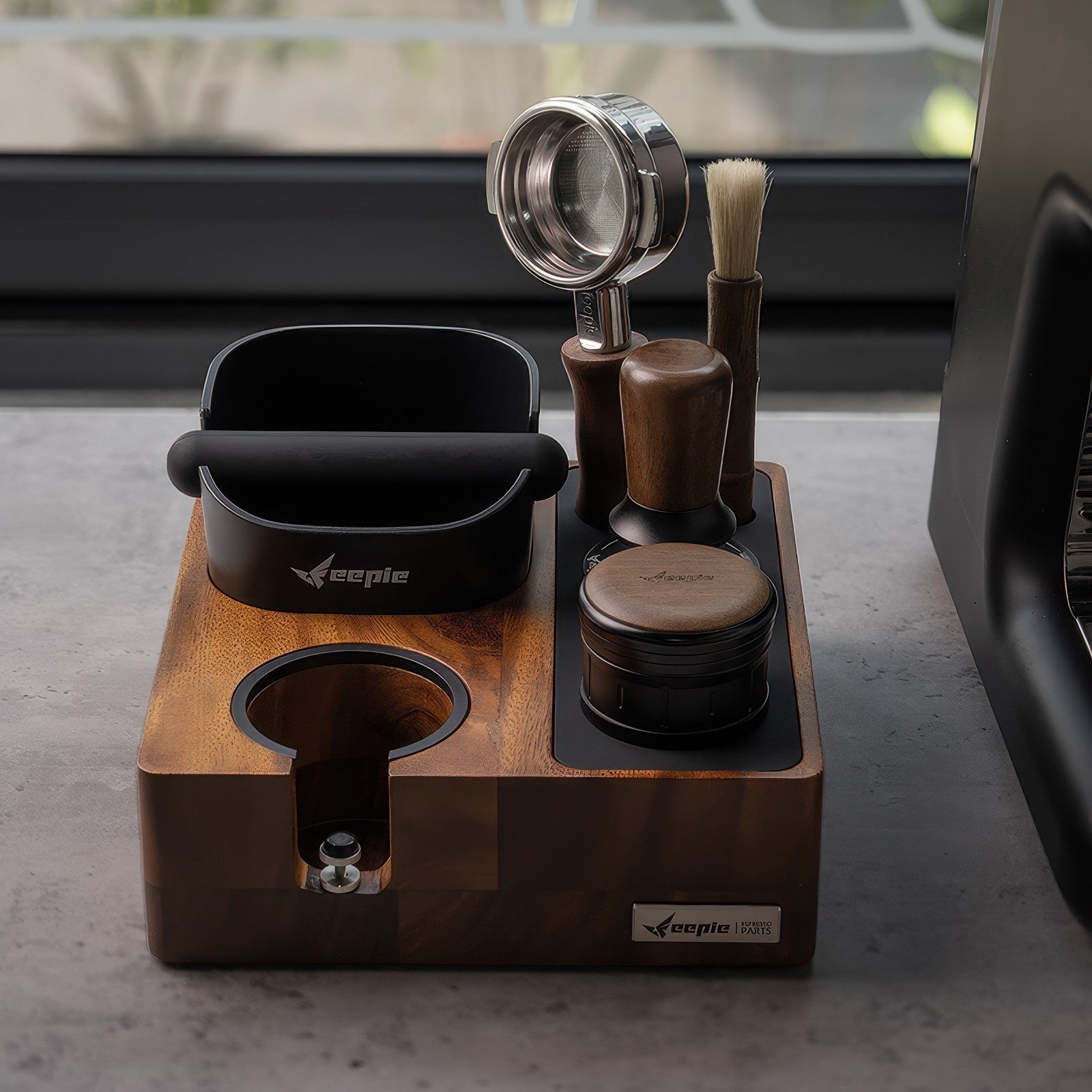 Walnut Tamping Station with Knock Box