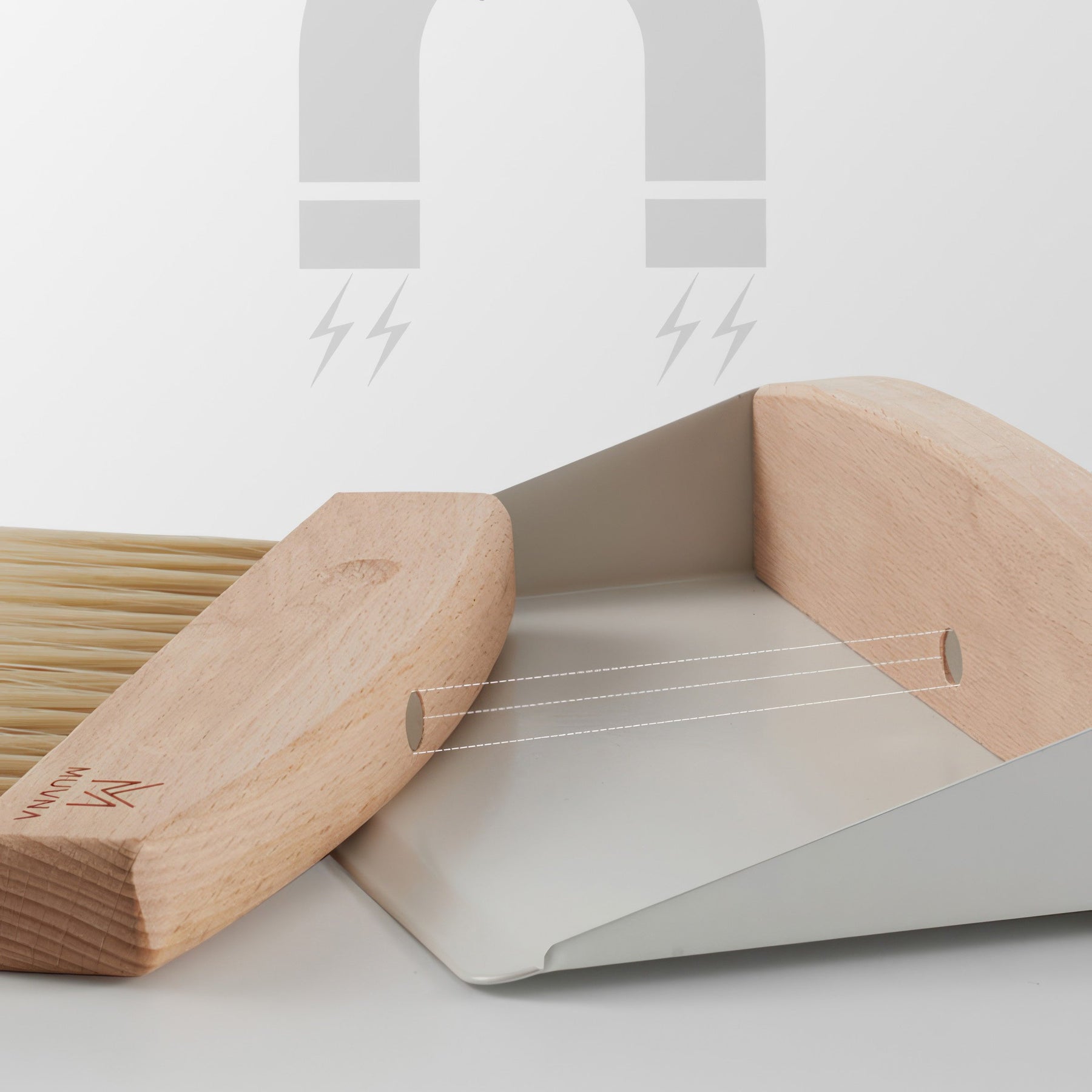 Beech Cleaning Brush and Magnetic Dustpan Set