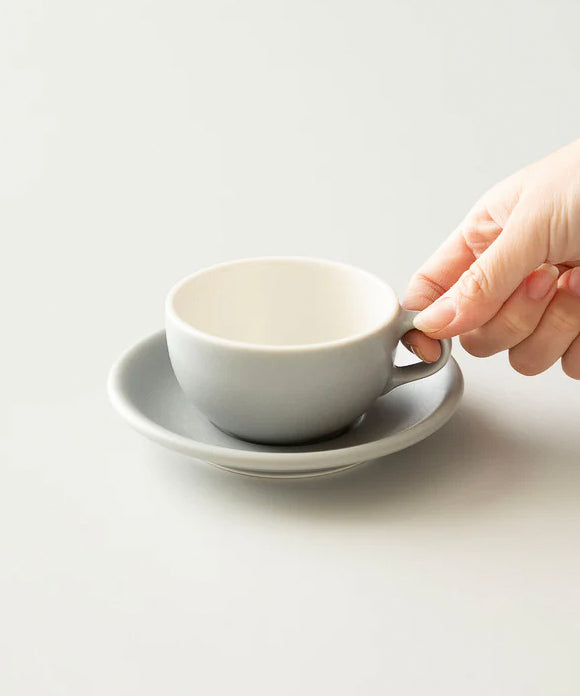Origami 6 oz latte art cup and saucer, Matte Grey