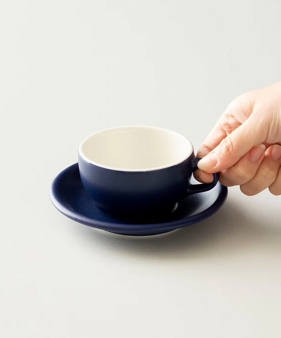 Origami 6 oz latte art cup and saucer, Matte Navy
