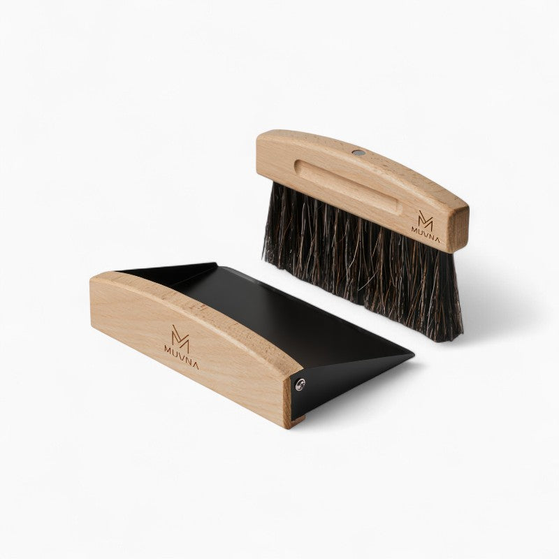 Beech Cleaning Brush and Magnetic Dustpan Set