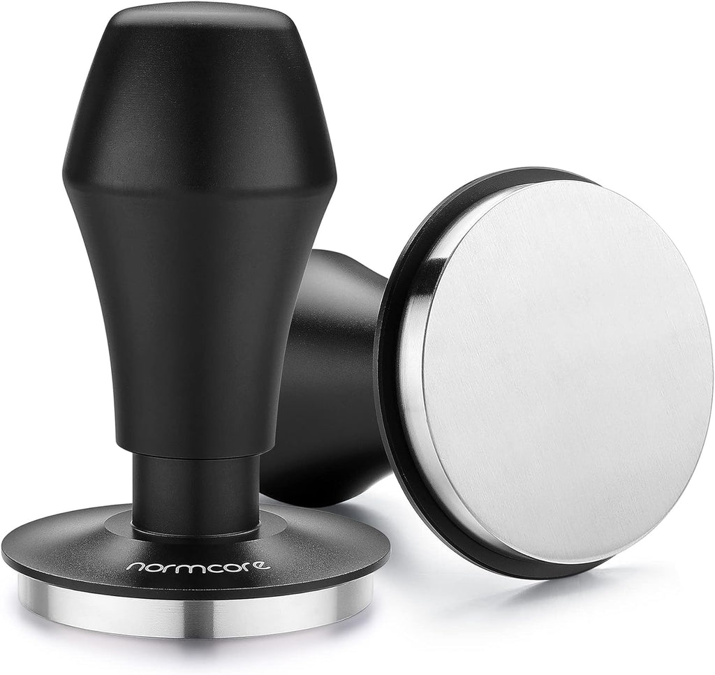 58.5Mm Coffee Tamper V4 - Spring-Loaded Tamper with 15Lb / 25Lb / 30Lbs Replacement Springs - Anodized Aluminum Handle and Stand - Stainless Steel Flat Base,Black