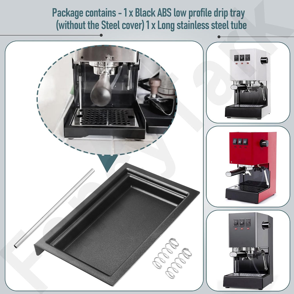 Low Profile Drip Tray for Gaggia Classic Pro Espresso Machine | Extended Stainless Steel Tube, with OPV Spring Modification Kit